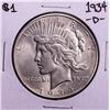 Image 1 : 1934-D $1 Peace Silver Dollar Coin