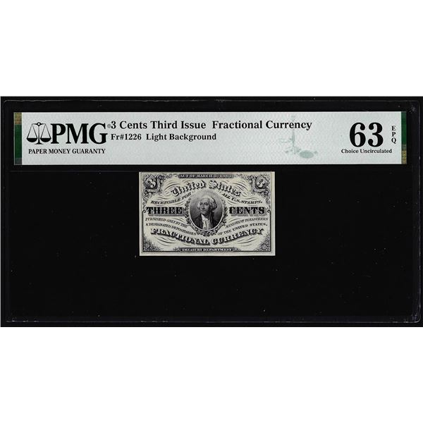 1863 Third Issue Three Cents Fractional Note Fr.1226 PMG Choice Uncirculated 63EPQ
