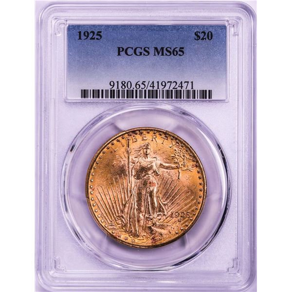 1925 $20 St. Gaudens Double Eagle Gold Coin PCGS MS65