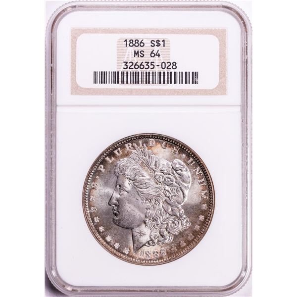 1886 $1 Morgan Silver Dollar Coin NGC MS64 Nice Toning