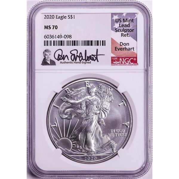 2020 $1 American Silver Eagle Coin NGC MS70 Don Everhart Signature