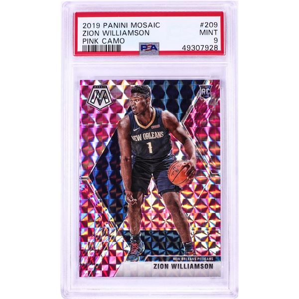2019 Panini Mosaic Pink Camo Zion Williamson NBA Card #209 PSA Mint 9