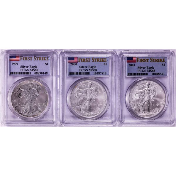 Lot of 1999-2001 $1 American Silver Eagle Coins PCGS MS68 First Strike