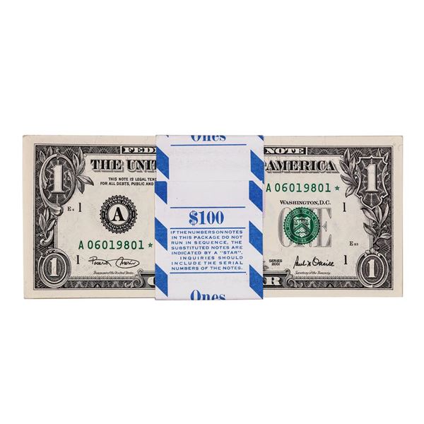 Pack of (100) Consecutive 2001 $1 Federal Reserve STAR Notes Boston