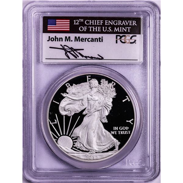 2012-S $1 Proof American Silver Eagle Coin PCGS PR70DCAM First Strike Mercanti Signed