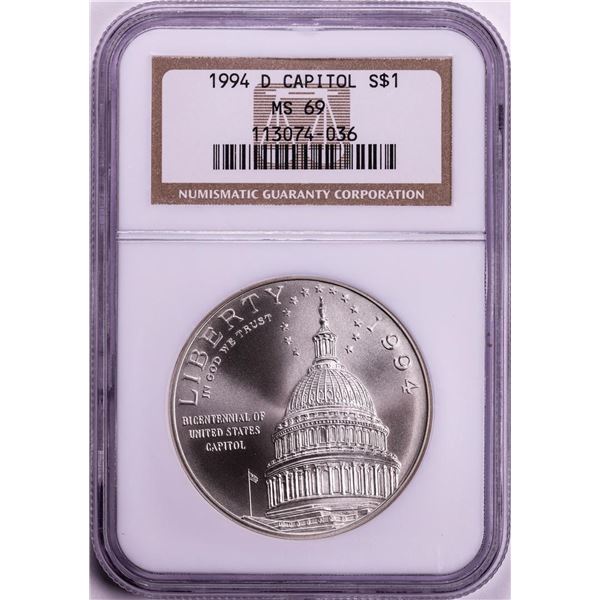 1994-D $1 Capitol Commemorative Silver Dollar Coin NGC MS69