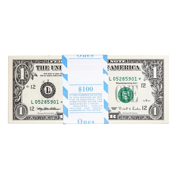 Pack of (100) Consecutive 1995 $1 Federal Reserve STAR Notes San Francisco