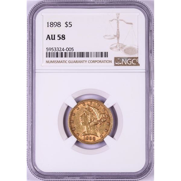 1898 $5 Liberty Head Half Eagle Gold Coin NGC AU58