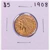 Image 1 : 1908 $5 Indian Head Half Eagle Gold Coin