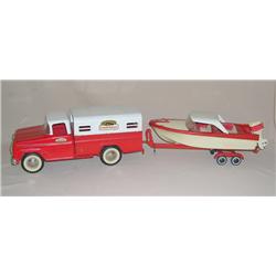 1961 Tonka Fisherman Pickup w/ Topper, Boat, Motor & Trailer