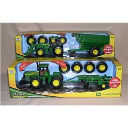 (2) JD 1/32nd Scale Play Sets--4wd w/ Disk & Loader Tractor w/ Grain Cart
