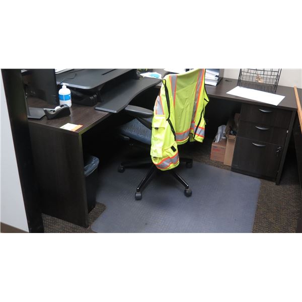 Wooden 'L' Shaped Desk 66"x76" w/ Haworth Chair, File Drawers & Contents (Stand not included)