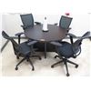 Image 1 : Round Black Table w/ 4 Haworth Rolling Office Armchairs (Contents not included)