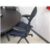 Image 5 : Round Black Table w/ 4 Haworth Rolling Office Armchairs (Contents not included)