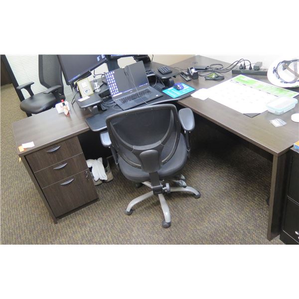 Wooden  Desk 66"x24"x29"H w/ Rolling Chair & File Drawers (Contents/Electronics not included)