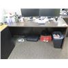 Image 2 : Wooden  Desk 66"x24"x29"H w/ Rolling Chair & Trash Can (Contents/Electronics not included)