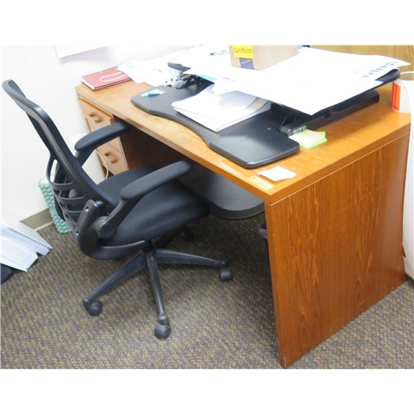Wooden  Desk 66"x30"x28"H w/ Rolling Chair & File Drawers (Contents/Electronics not included)