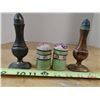 Image 1 : 2 Copper Salt And Pepper Shakers, and 2 Ceramic Salt and Peppers Shakers