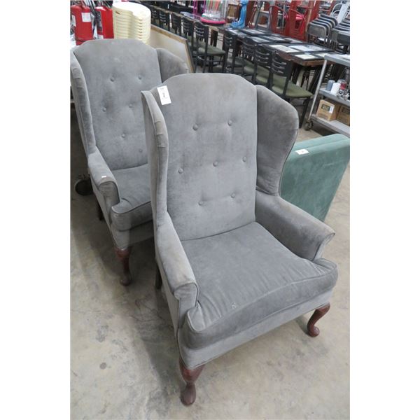 2-Grey Tufted Wingback Chairs - 2 X $