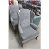 Image 1 : 2-Grey Tufted Wingback Chairs - 2 X $