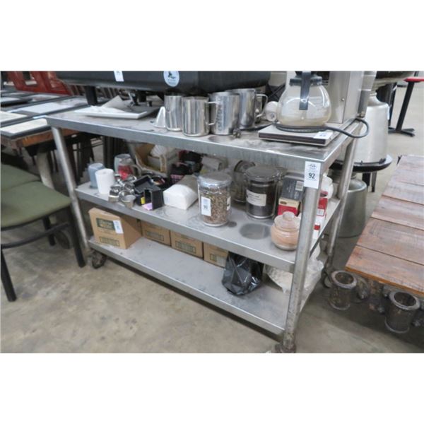 S/S 4' 3 Shelf Cart w/Backsplash