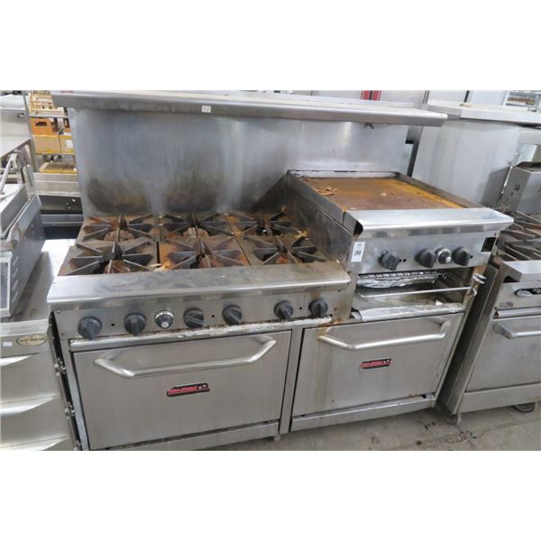 Tri Star Gas 6-Burner Range/18" Flat Grill/Double Oven