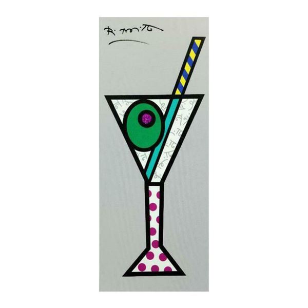 Britto, "Silver Martini" Hand Signed Limited Edition Giclee on Canvas; Authenticated