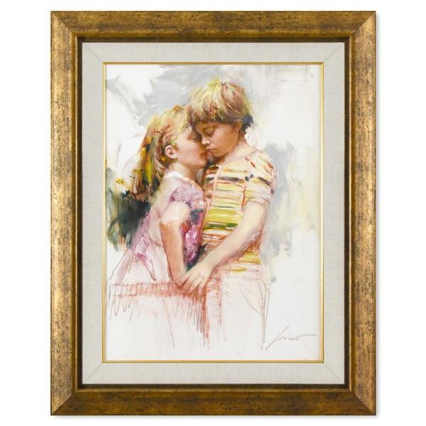 Pino (1939-2010), "The Kiss" Framed Original Oil Study on Board, Hand Signed with Certificate of Aut