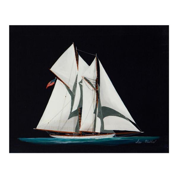 Alex Blokhin, "American Cup Two Masted Yacht" Original Oil Painting on Canvas, Hand Signed with Lett