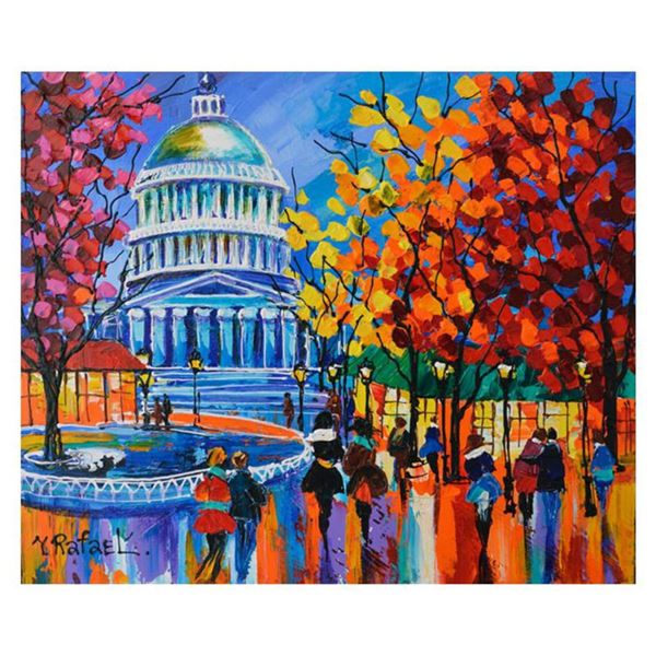 Yana Rafael, "Capital Promenade" Hand Signed Original Painting on Canvas with COA.