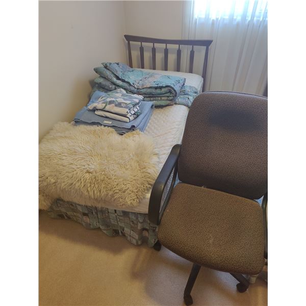 Computer Chair with Sheep Skin Rug & Single Bed