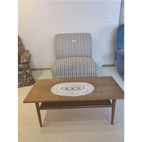 Roll Back Accent Chair with Wood Coffee Table