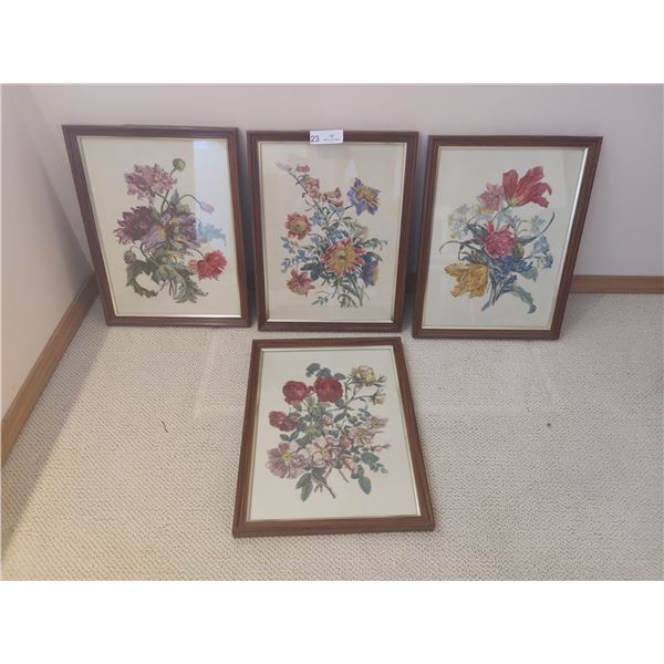 Water Color with Ink Floral Prints x4 13.5"w x 17.5"h