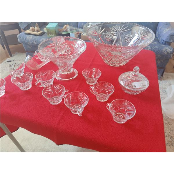 Glass Punch Bowl with 12 Cups