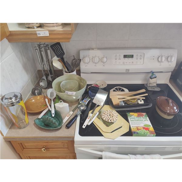 Various Kitchen Gadgets & Utensils - Bowls - Ashtray - Wooden Meat Tenderizer