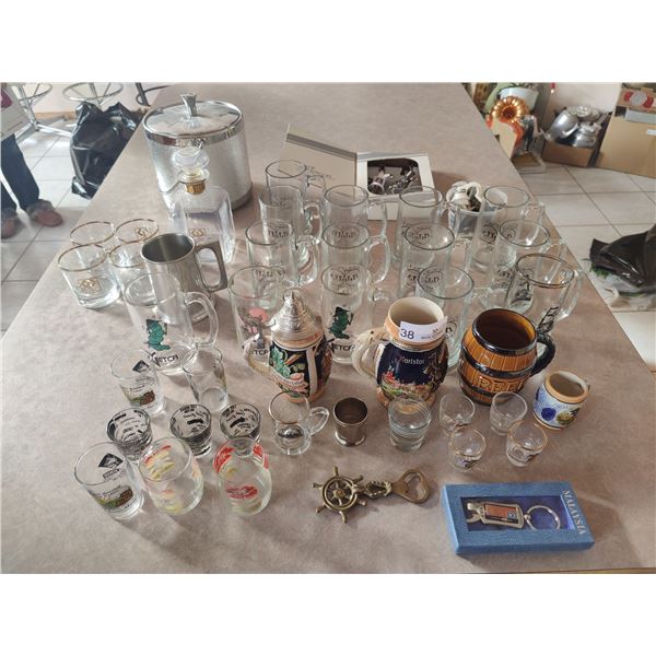 Ice Bucket, Beer Glasses, Cork Screw & Nutcracker, CIBC Decanter & Glasses, Shot Glasses, Steins