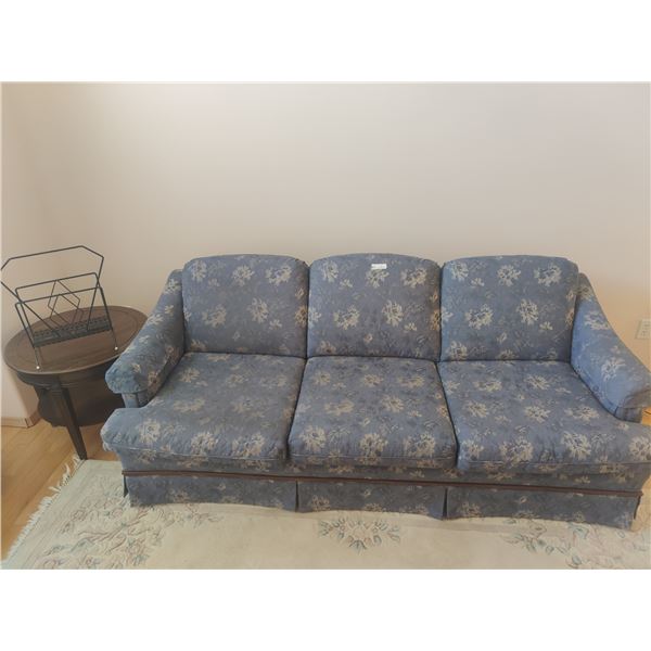 Blue Floral Couch 82"w x 35"d x 34"h with Round Side Table & Magazine Rack