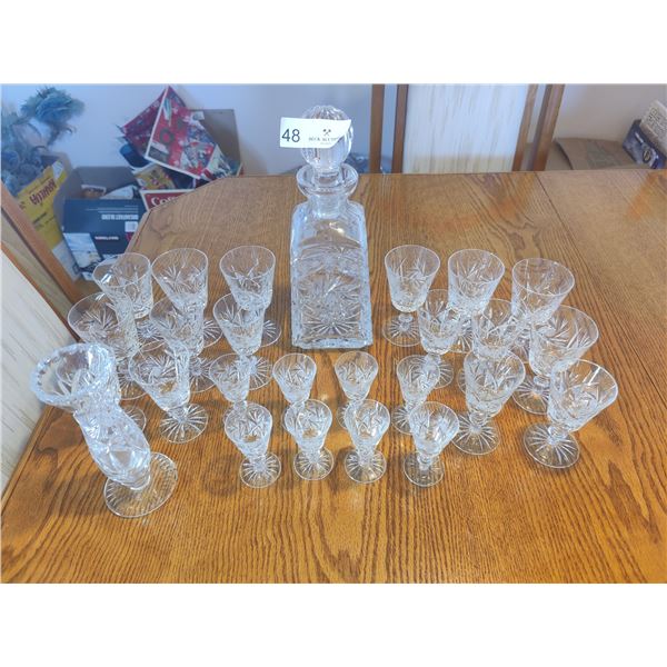 Crystal Sherry/Port Decanter with 24 Crystal Stemware & Crystal Vase