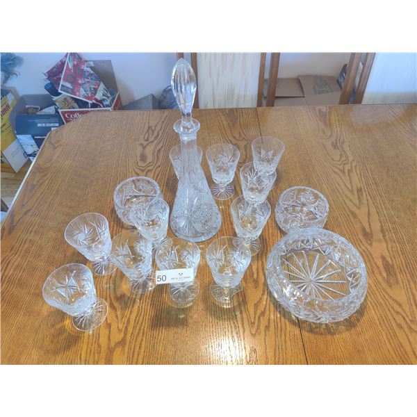 Versailles Crystal Wine Decanter with 11 Wine Glasses & 3 Crystal Bowls