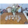 Image 1 : Vintage Shrimp Cocktail Glasses x12 with Artificial Flower Arrangement & Vase