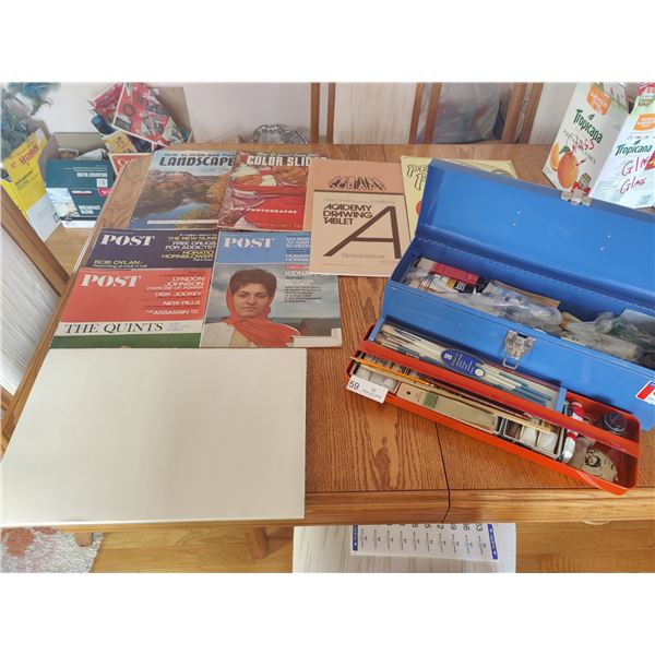 Paints & Paint Supplies with Toolbox - Drawing Tablets, Art Books & Vintage Magazines