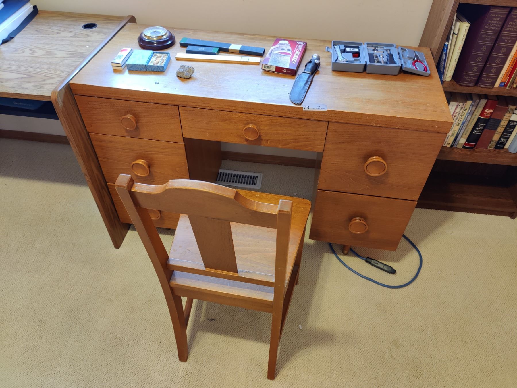 Office Desk with Wooden Chair - Ruler - Abacus - M. Hohner Harmonica ...