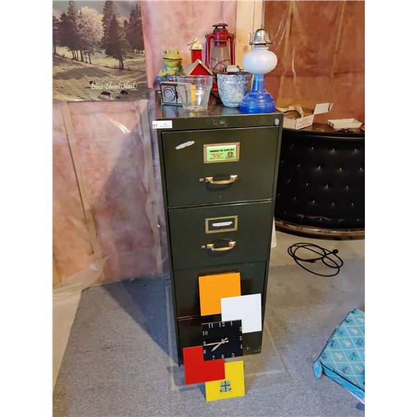 Vintage Metal Filing Cabinet with 4 Drawers - Vintage Lantern - Pencil Sharpener - 24 hour Appliance