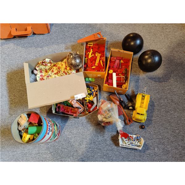 Vintage Toys - Wooden Blocks - Plastic Bowling Balls - Antique Doll - Toy Gun - American Bricks