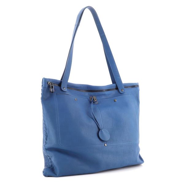 Bottega Veneta Zip Front Pocket Shopping Tote Leather with Intrecciato Detail La