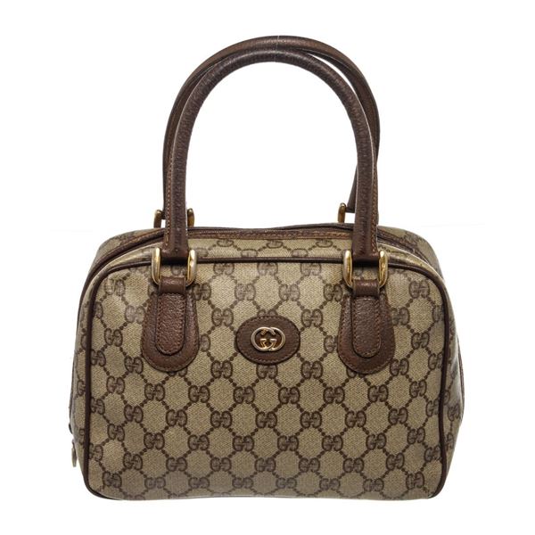 Gucci Brown Beige Canvas Tote Bag