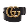Image 1 : Gucci Black Leather Gold Wide Double GG Logo Belt 70