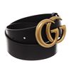 Image 2 : Gucci Black Leather Gold Wide Double GG Logo Belt 70