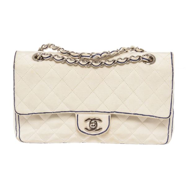 Chanel White Flap Classic Medium Handbag