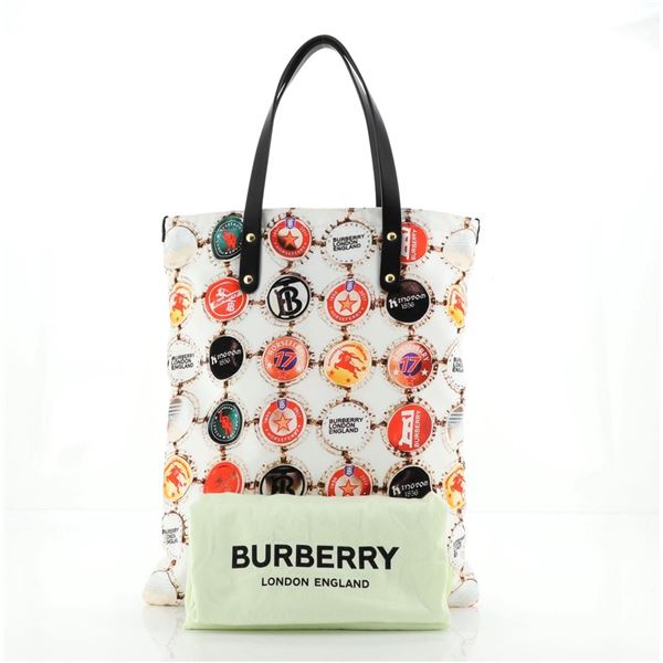 Burberry Flat Tote Printed Nylon Large Multicolor, Print, White